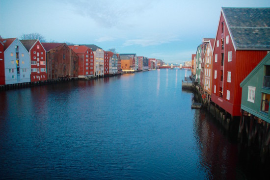 Trondheim colourful wooden houses view bridge